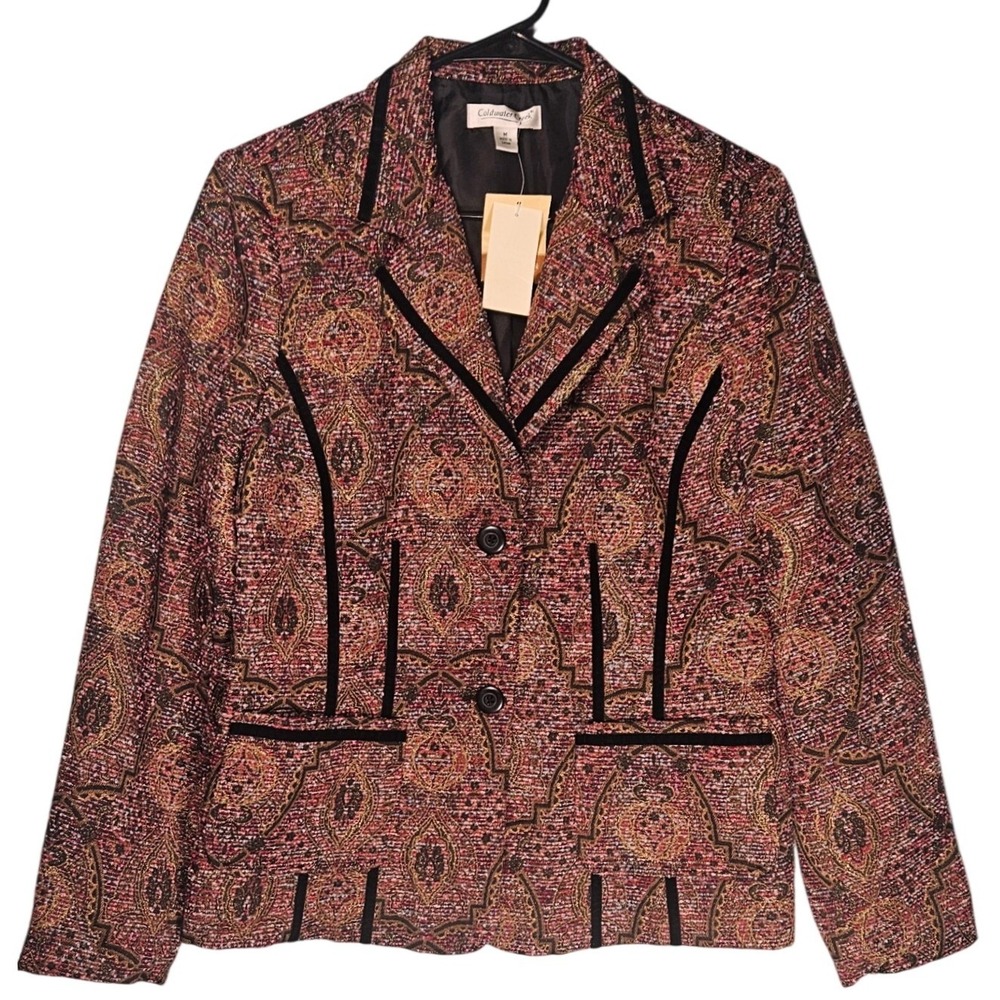 Coldwater Creek Paisley Blazer Multicolor Tapestry Like Velvet Trim Womens M‎